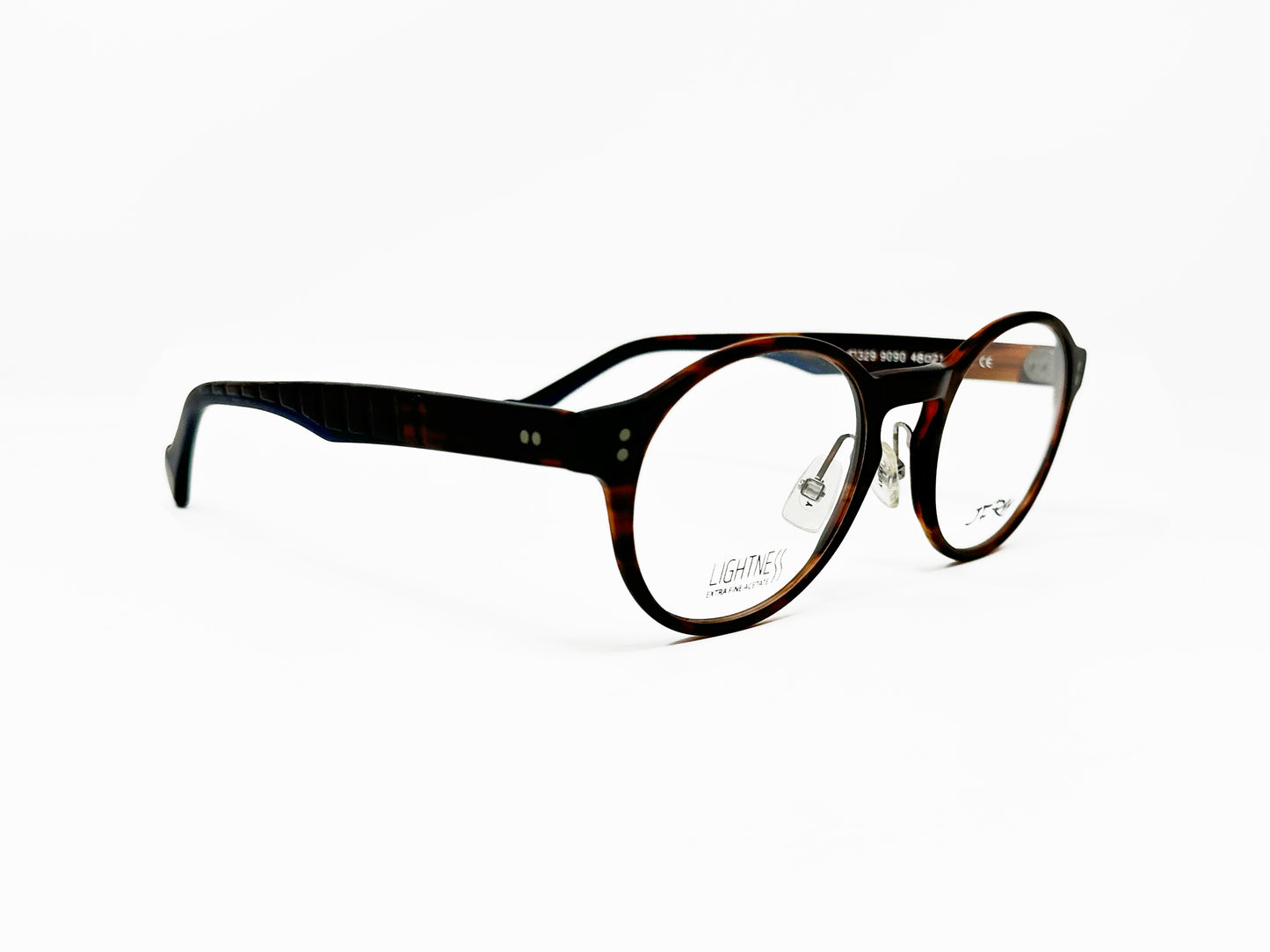 JF Rey round acetate optical frame. Model: JF1329. Color: 9090 - Dark tortoise. Side view.