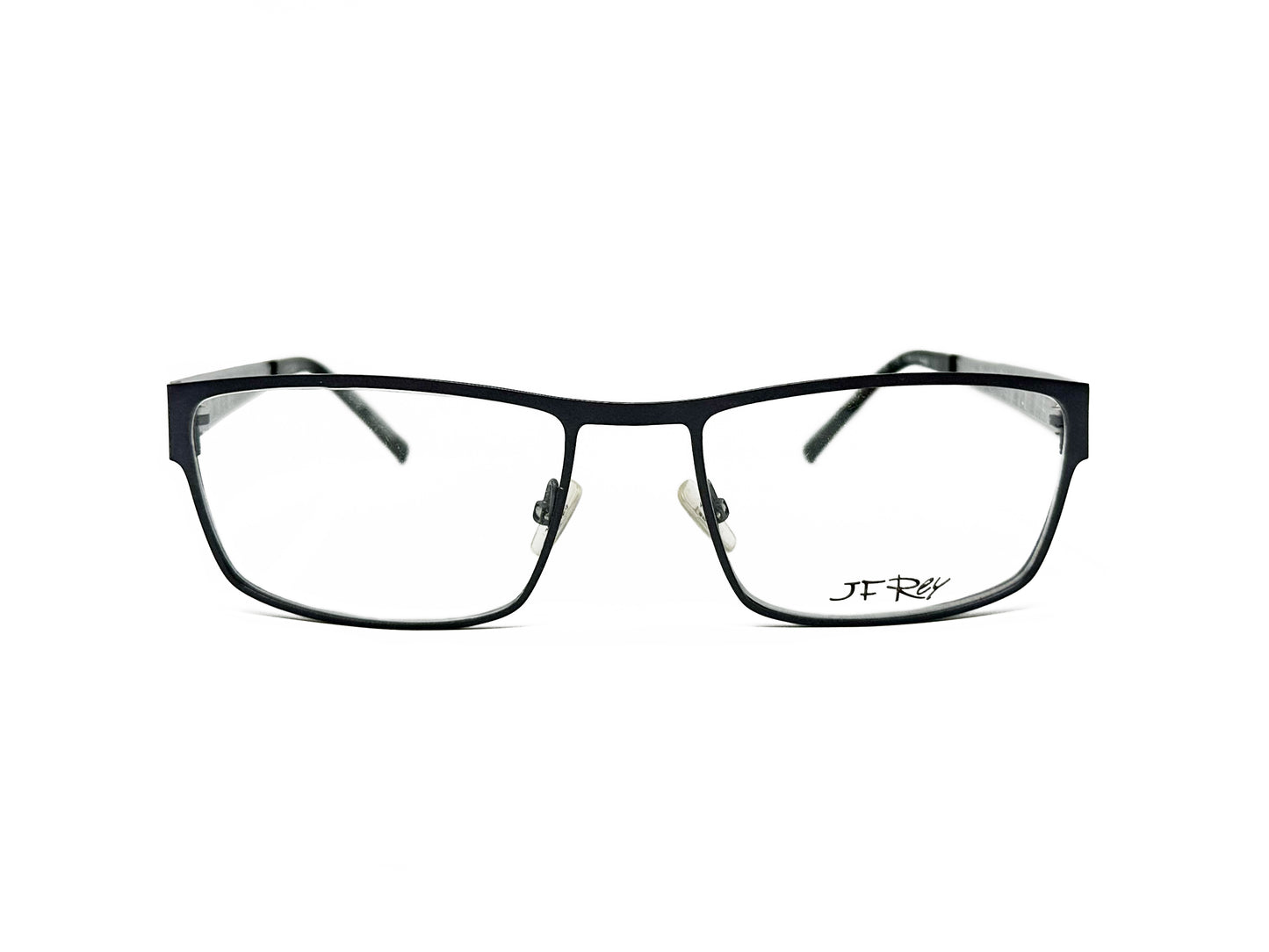 JF Rey rectangular, metal, optical frame with linen pattern cutout on temples. Model: JF2586. Color: 0513 - Black. Front view.