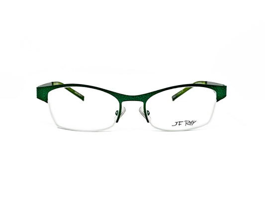 JF Rey half-rim, rectangular optical frame. Model: F2610. Color: 4913 dark green. Front view.