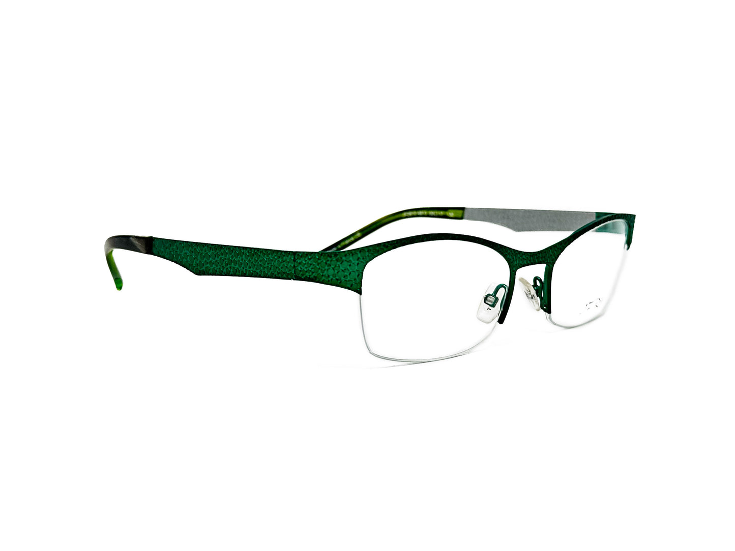 JF Rey half-rim, rectangular optical frame. Model: F2610. Color: 4913 dark green. Side view.