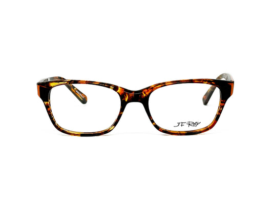 JF Rey rectangular acetate optical frame. Model: PA019. Color: 6590 tortoise. Front view.