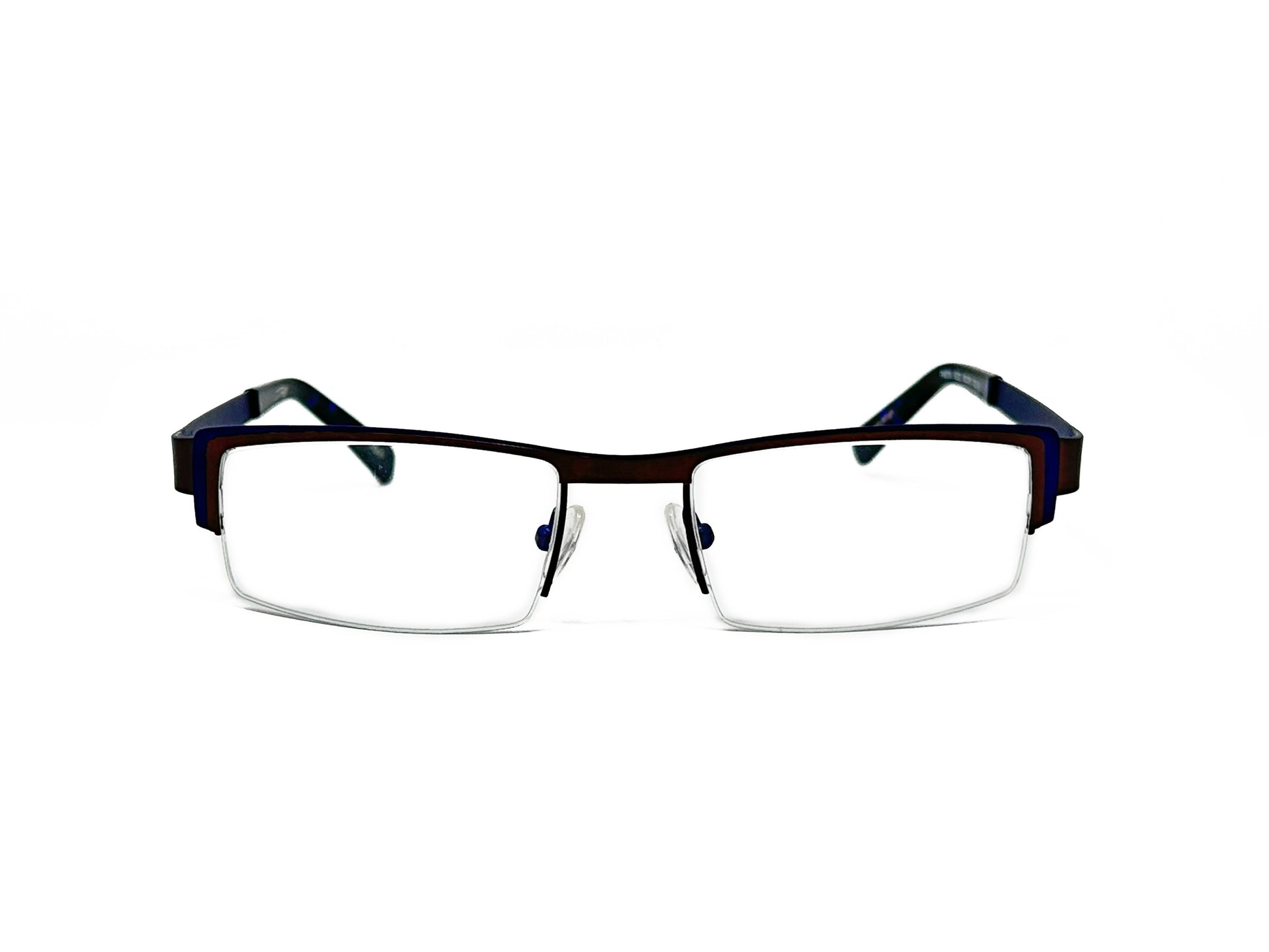 JF Rey half-rim rectangular optical frame. Model: PM018. Color: 9222 black. Front view.