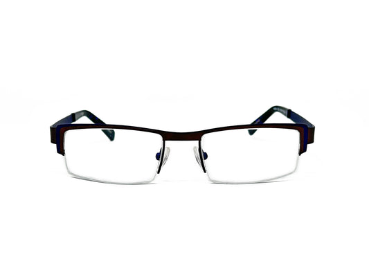 JF Rey half-rim rectangular optical frame. Model: PM018. Color: 9222 black. Front view.