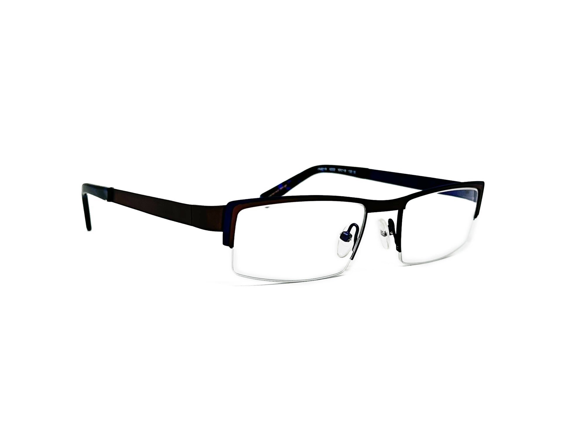 JF Rey half-rim rectangular optical frame. Model: PM018. Color: 9222 black. Side  view.