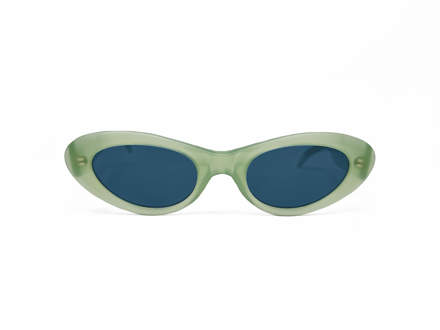 Kador oval, cat-eye, acetate sunglasses. Model: 3. Color: 1653 - Mint  with blue lenses. Front view.