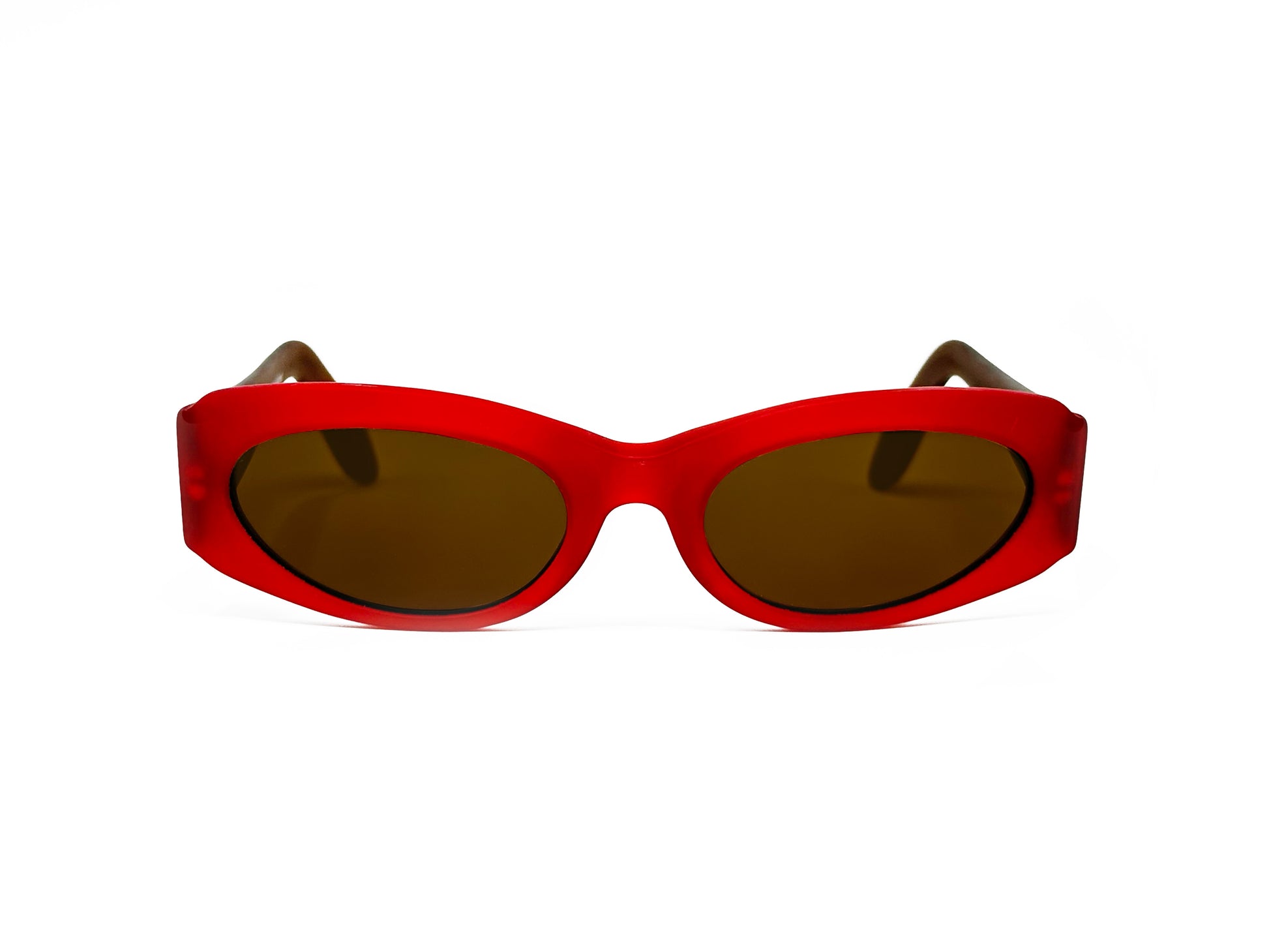 Kador oval sunglass with flat sides. MOdel: DF2006. Color: 6 MATT - Red with light brown lenses. Front view.