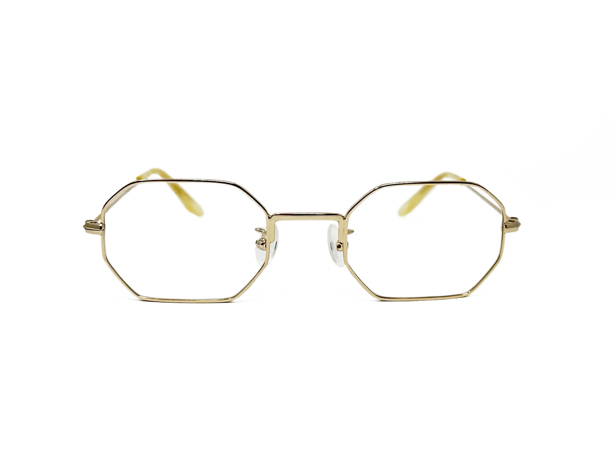 Kala Eyewear metal octagonal optical frame. Model: Franklin. Color: GLD - Gold metal. Front view. 