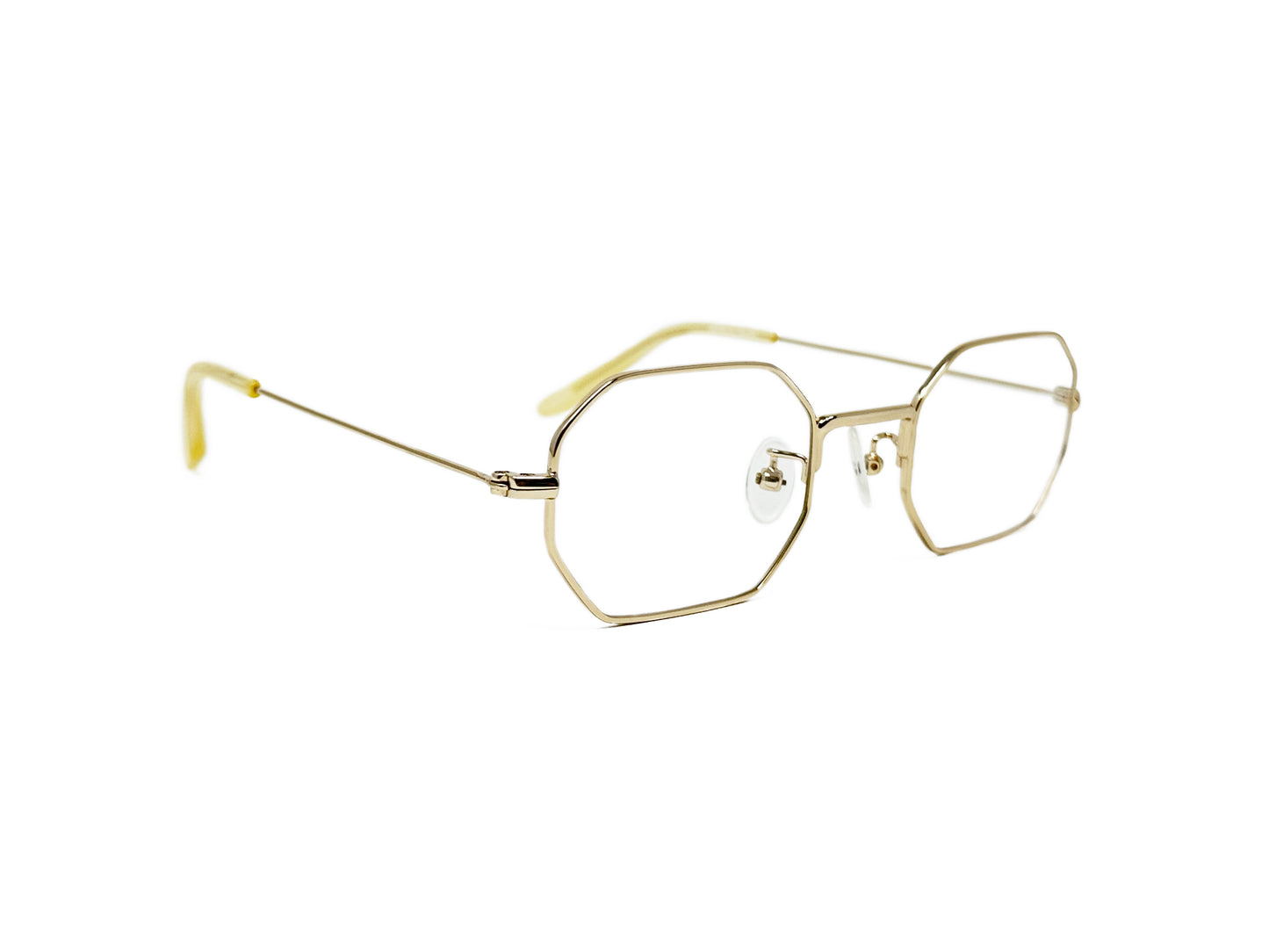 Kala Eyewear metal octagonal optical frame. Model: Franklin. Color: GLD - Gold metal. Side view.