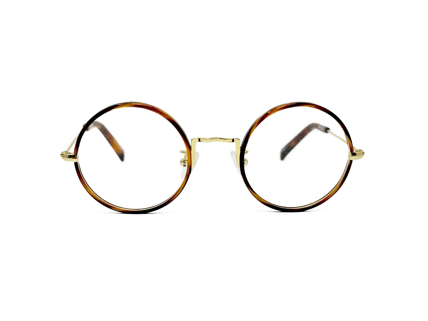 Kala Eyewear round metal optical frame. Model: Gandhi. Color: GLD - Tortoise rim with gold metal . Front view.