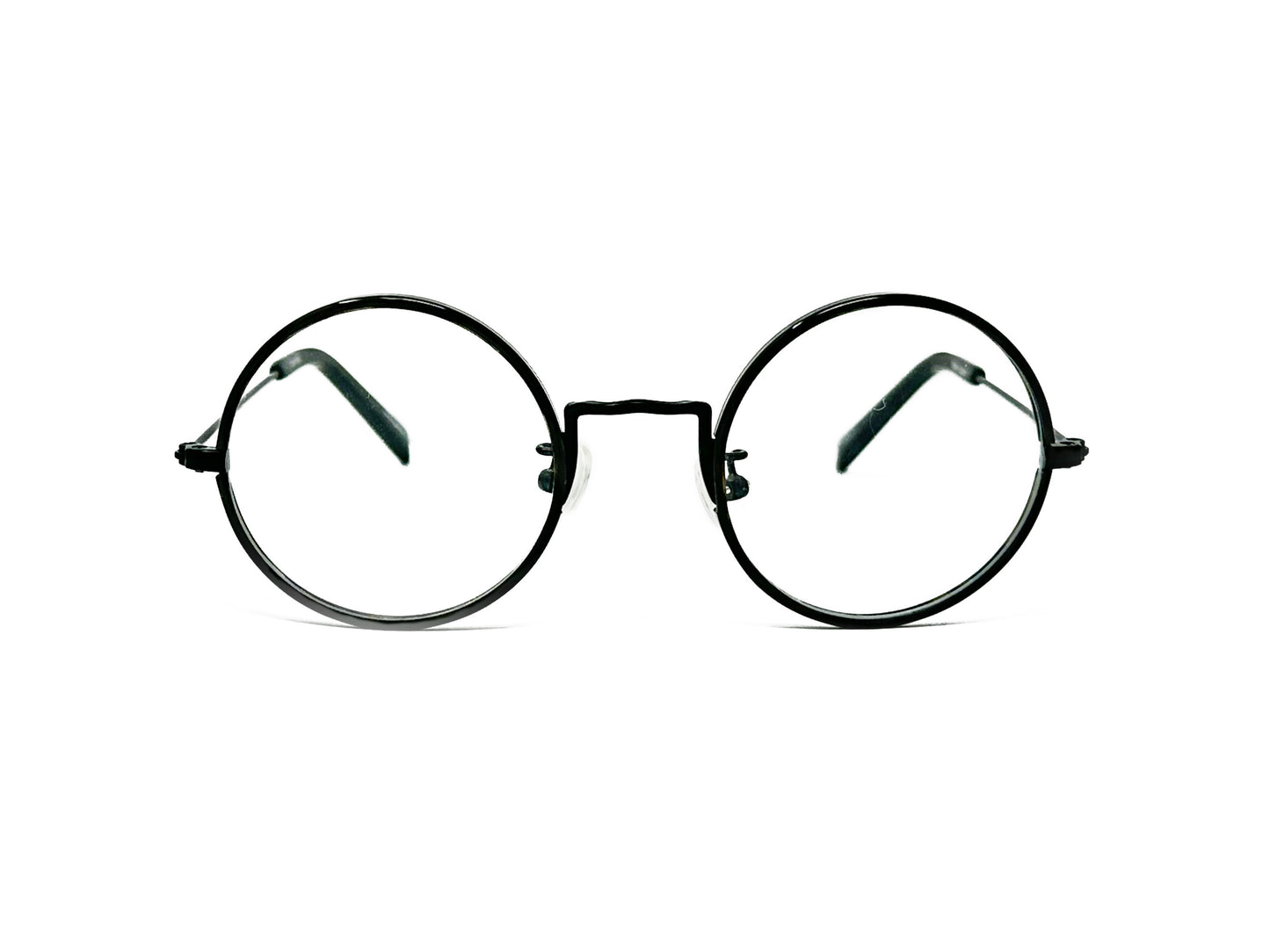 Kala Eyewear round metal optical frame. Model: Gandhi. Color: MBK - Blackl . Front view.