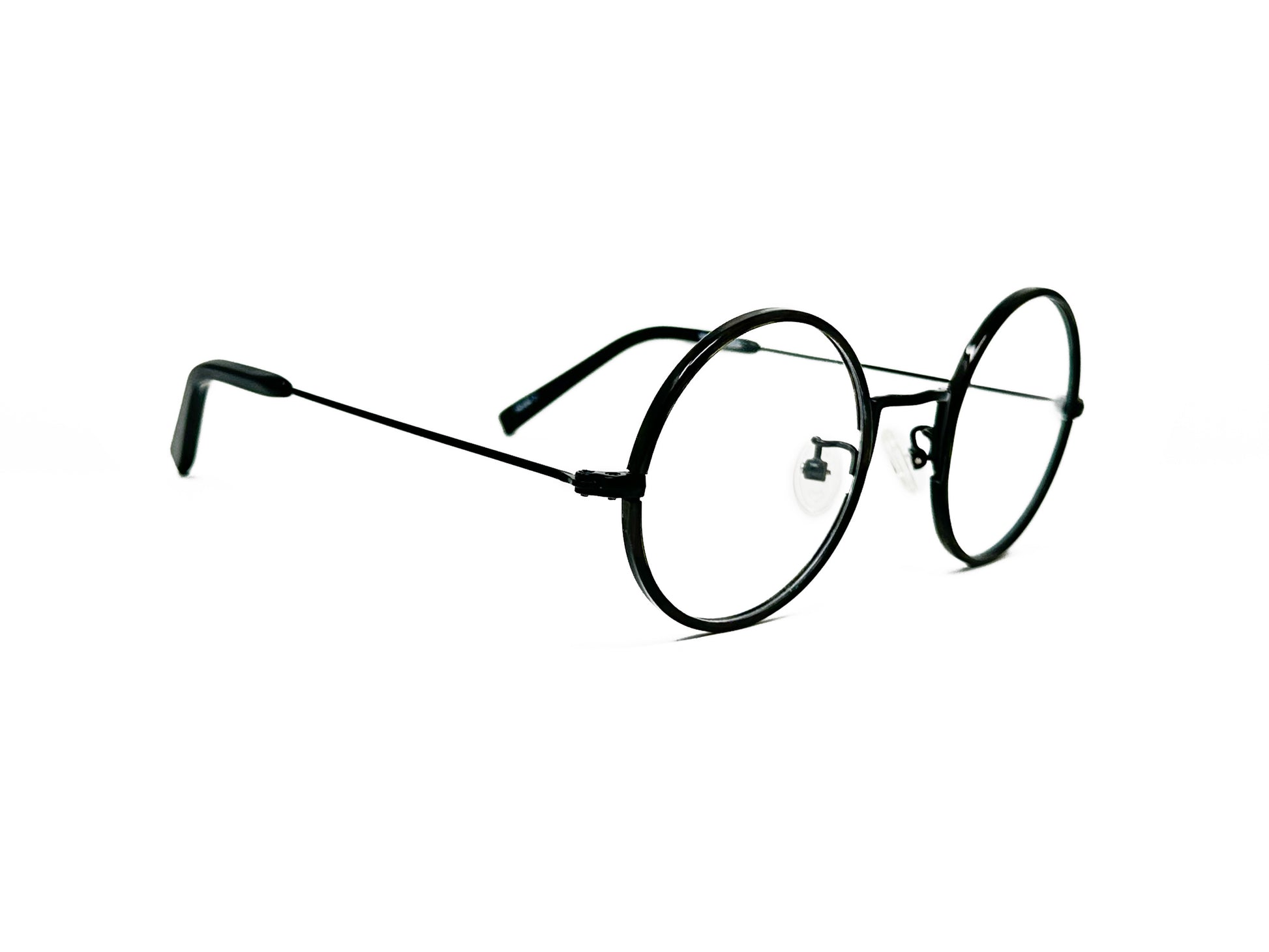 Kala Eyewear round metal optical frame. Model: Gandhi. Color: MBK - Blackl . Side view.