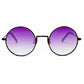 Kala Eyewear round metal sunglass. Model: Gandhi. Color: COB black with purple gradient lens. Front view.