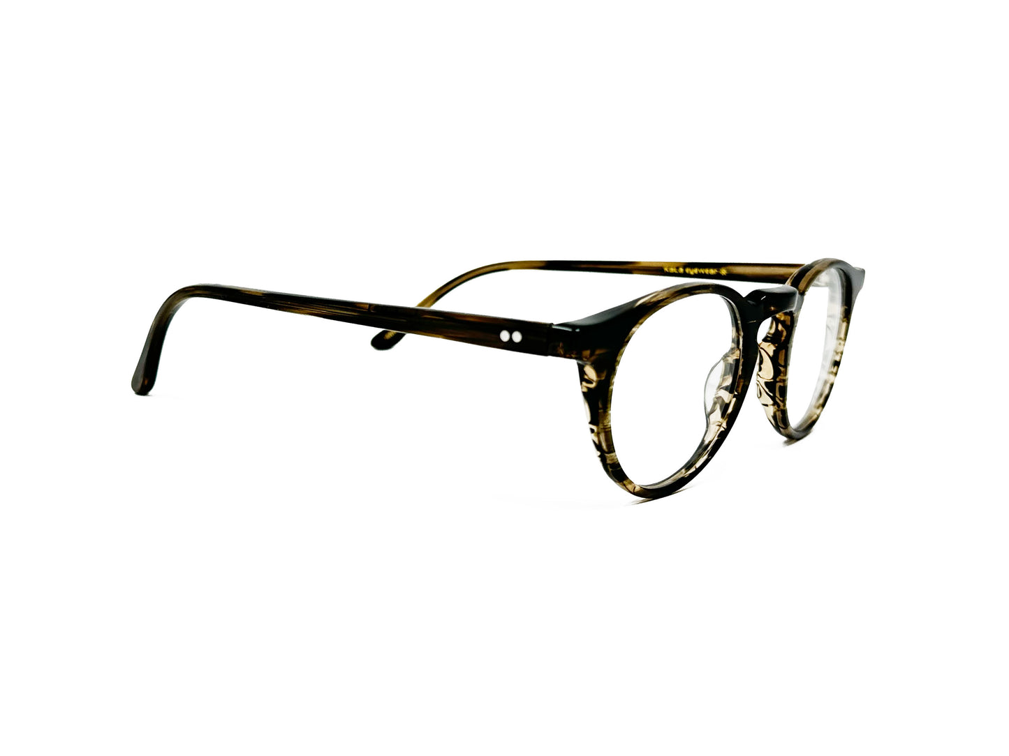 Kala Eyewear round acetate optical frame. Model: Harry. Color: BMK. Side view.