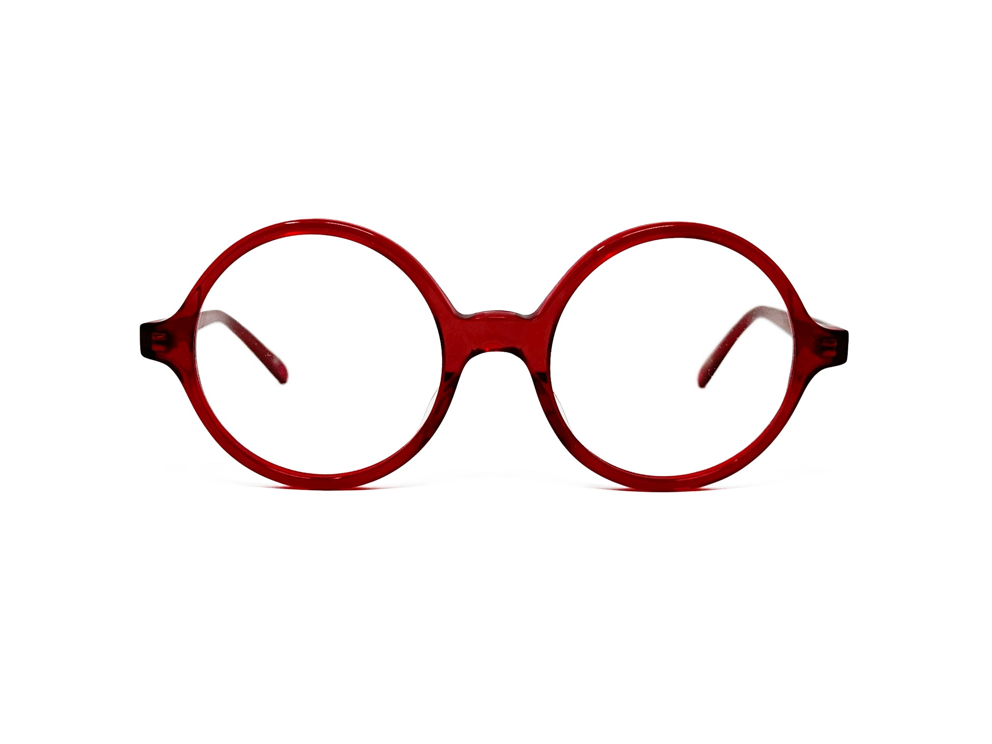 Kala Eyewear round acetate optical frames. Model: Oasis. Color: Red. Front view. 