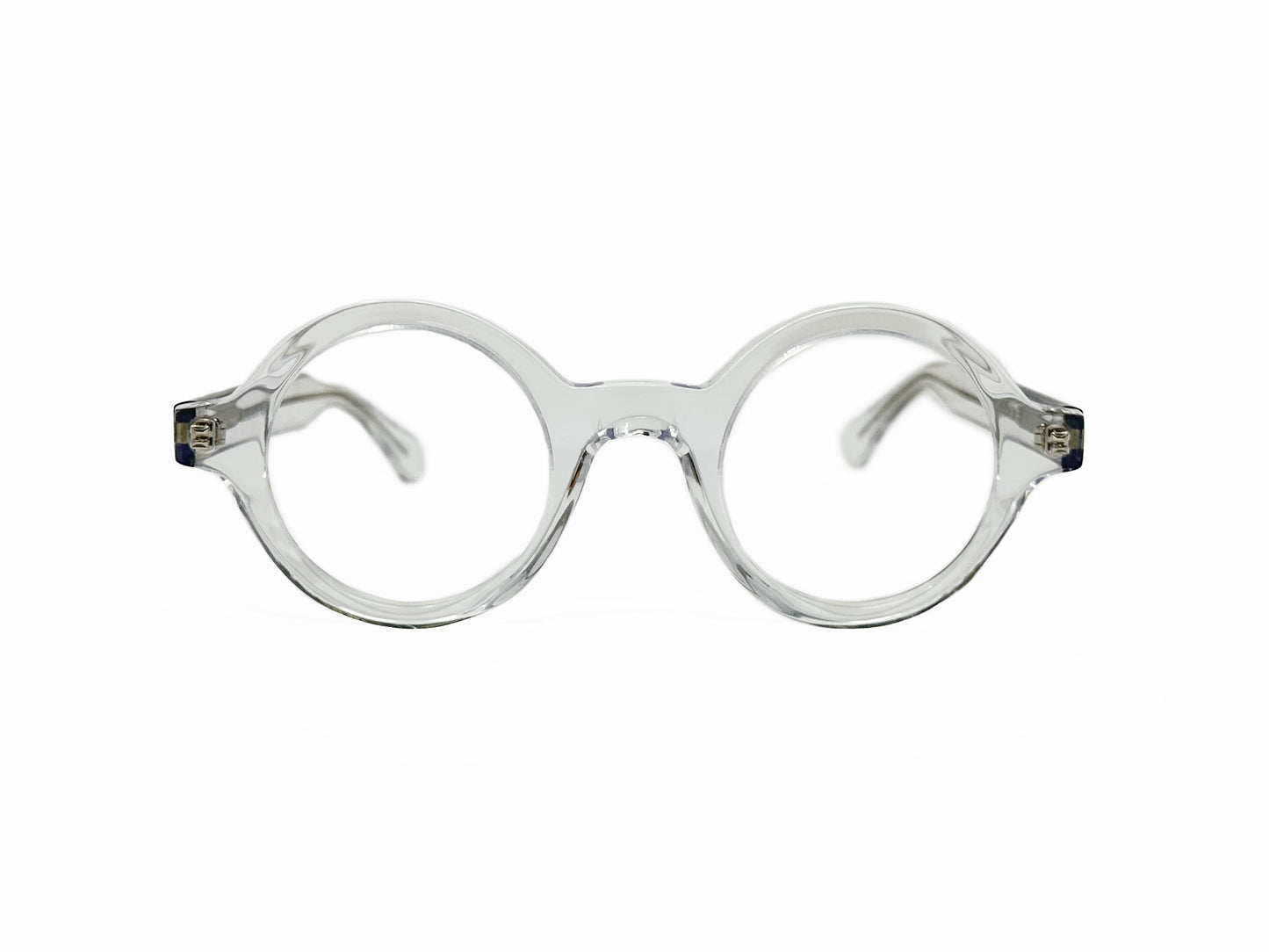Kala Eyewear round acetate optical glasses. Model: Washer. Color: CLR - Transparent. Front view. 
