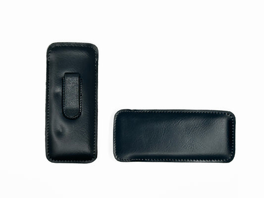Leather slip-in case with belt strap in Black. 