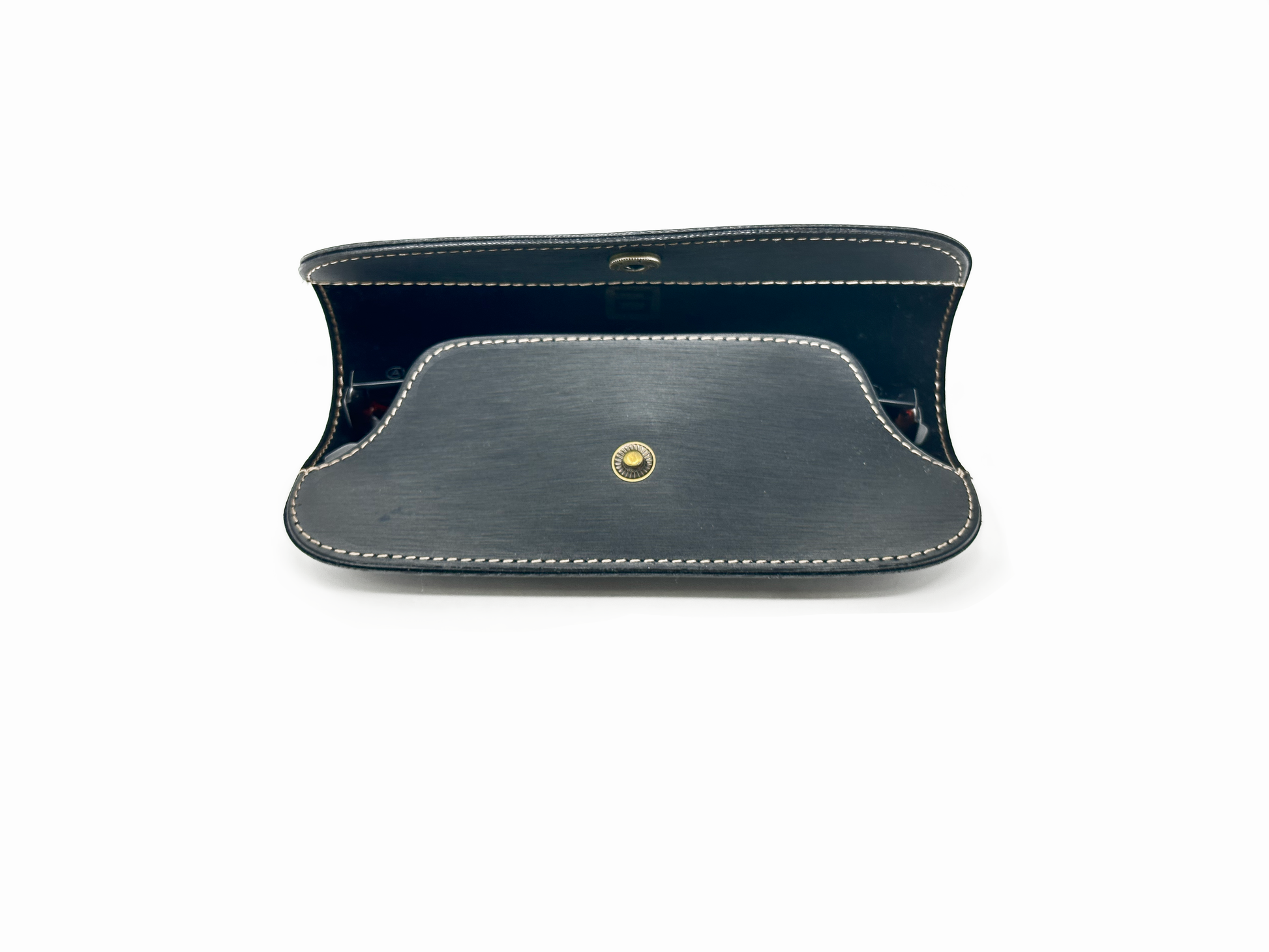 Open black leather snap case