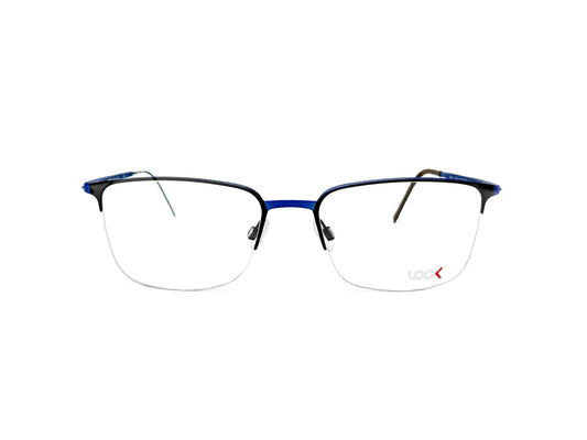 Look half-rim optical frame. Model: 10800. Color: M2 blue. Front view. 