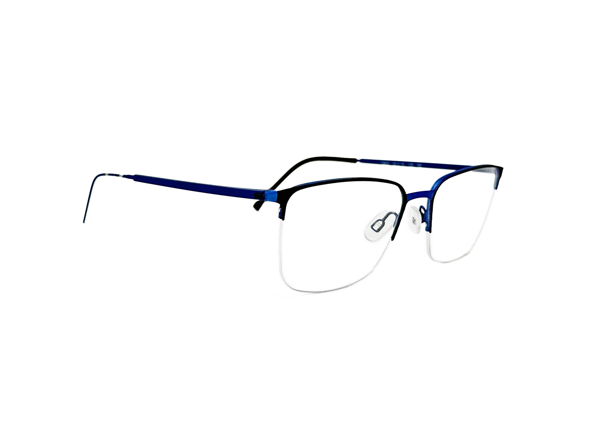 Look half-rim optical frame. Model: 10800. Color: M2 blue. Side view. 