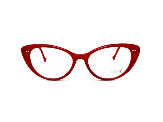 Look cat-eye acetate optical frame. Model: 4512. Color: C2 red. Front view. 