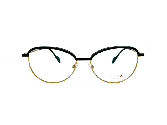 Look half-rim rounded cat-eye optical frame. Model: 70568. Color: M4 - Black top trim with gold metal bottom rim. Front view. 