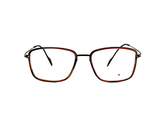 Look square, metal optical frame with acetate lining, rounded corners, and angled inner rim . Model: 70623. Color: M3 tortoise with black metal. Front view.