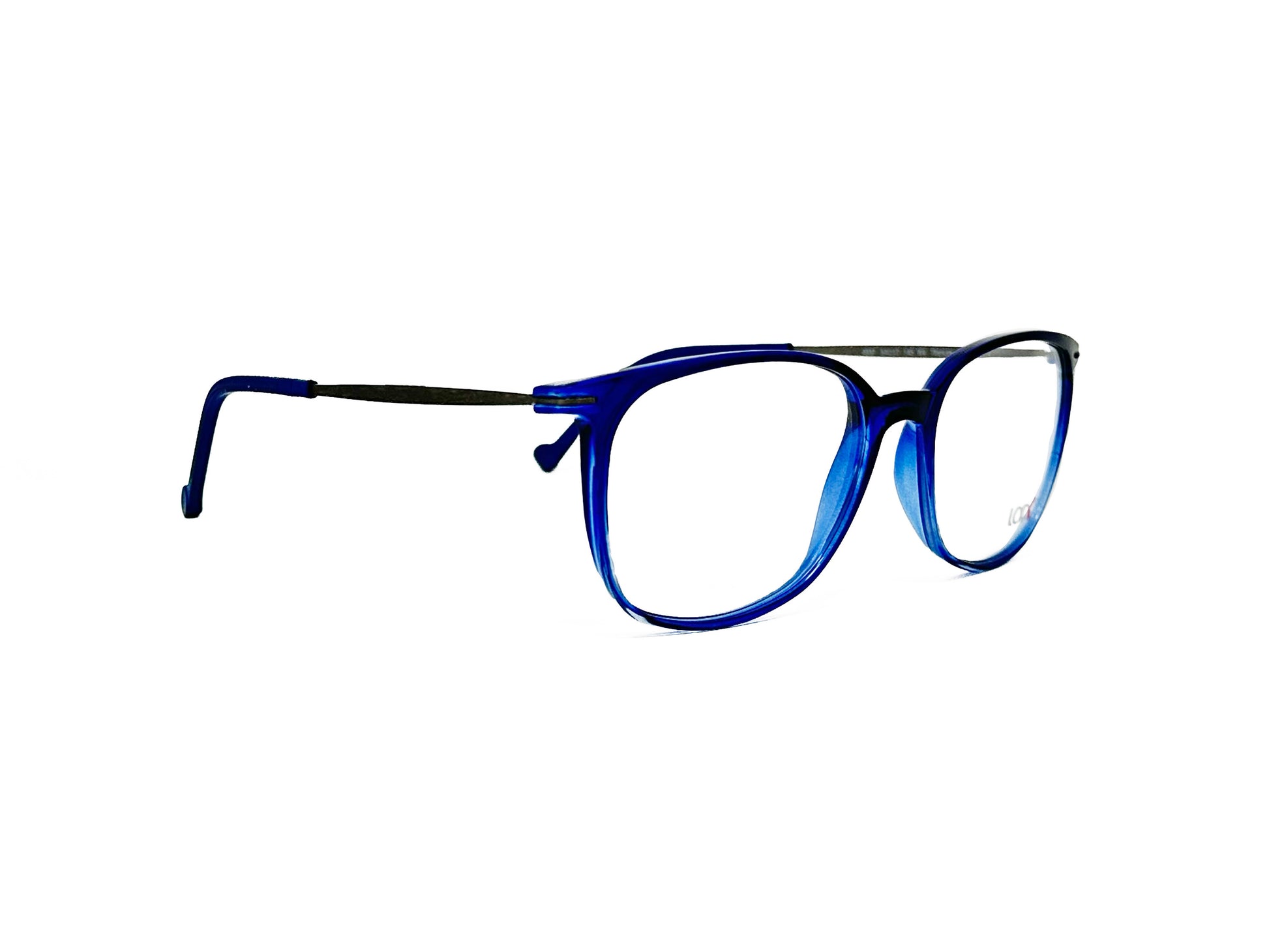 Look rectangular acetate optical frame with rounded edges. Model: 9437. Color: W4 - Royal blue gradient. Side
 view. 