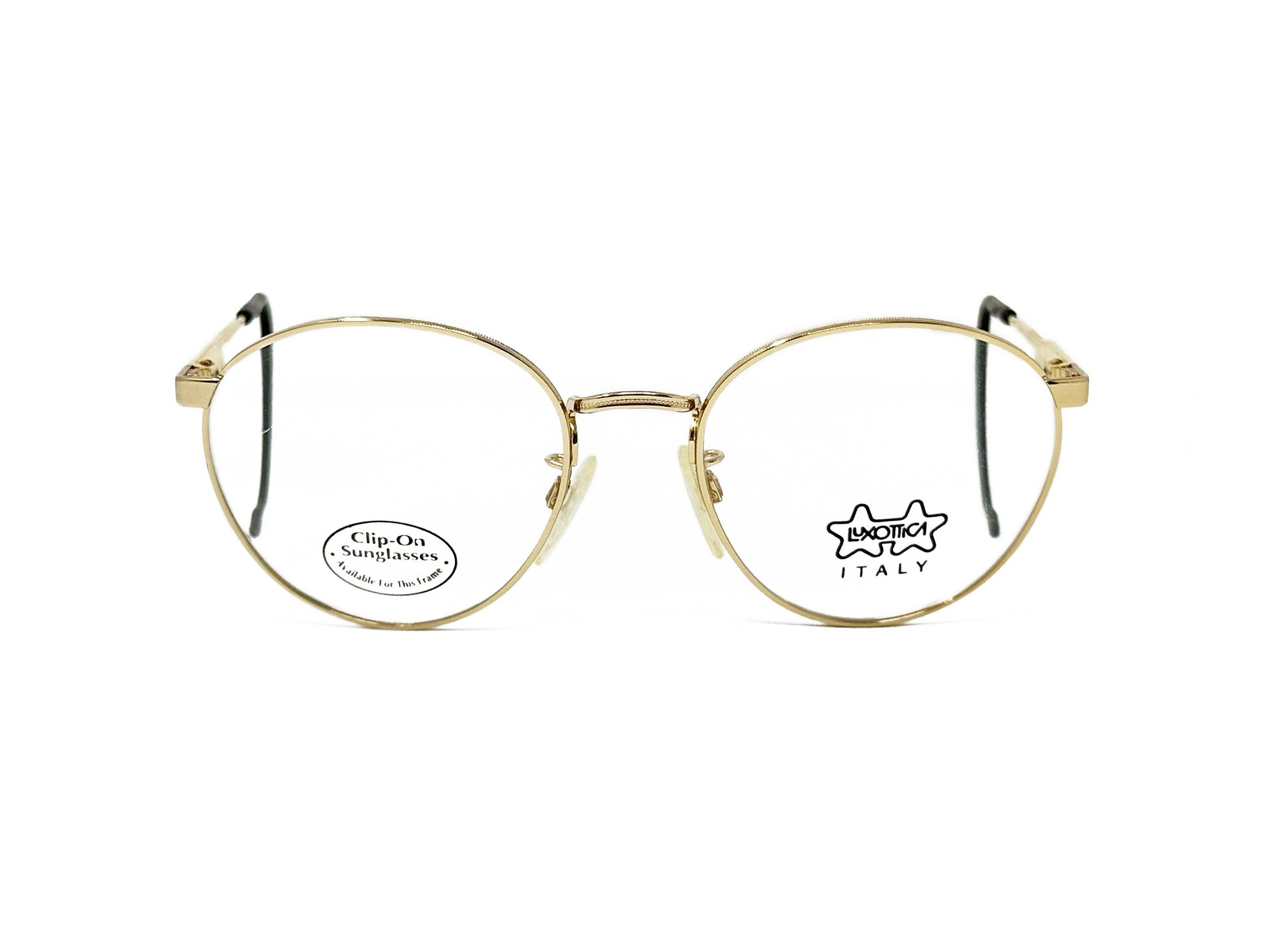 Luxottica metal round-pantos optical frame with cable temples. Model: Kuxx. Color: GEP - Polished gold. Front view. 