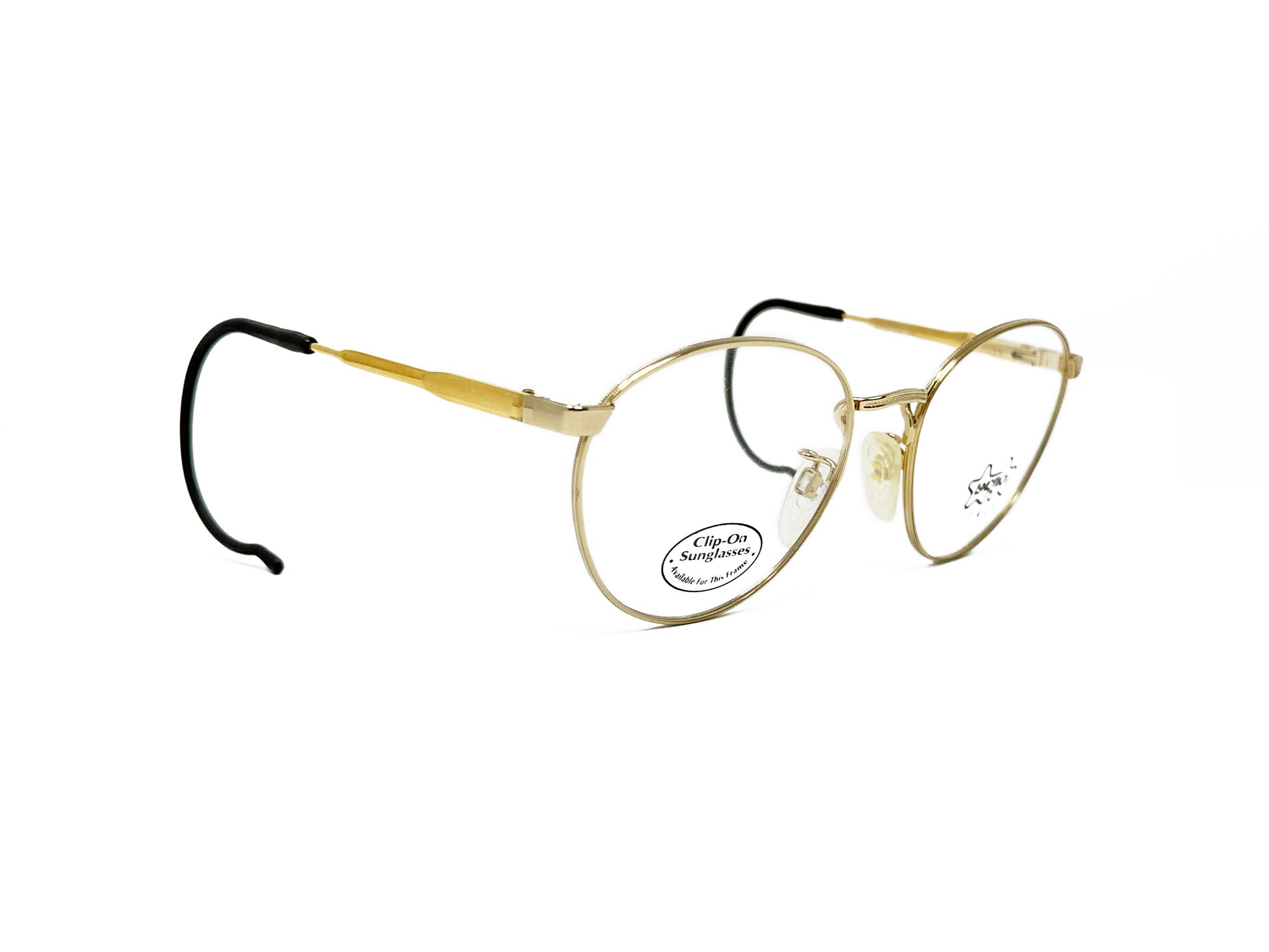 Luxottica metal round-pantos optical frame with cable temples. Model: Kuxx. Color: GEP - Polished gold. Side view. 