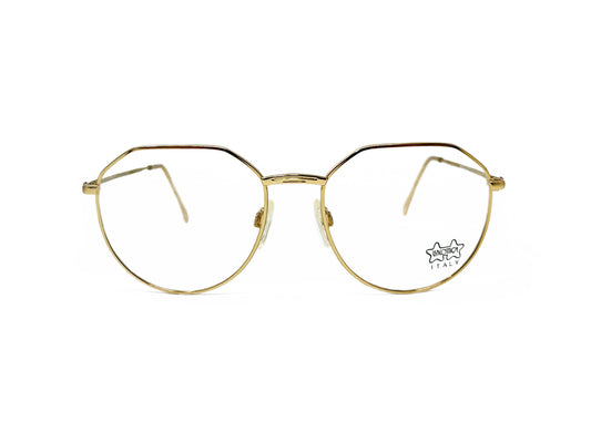 Luxottica metal round frame with flat top. Model: Oxford. Color - Gold Electroplate. Front view. 