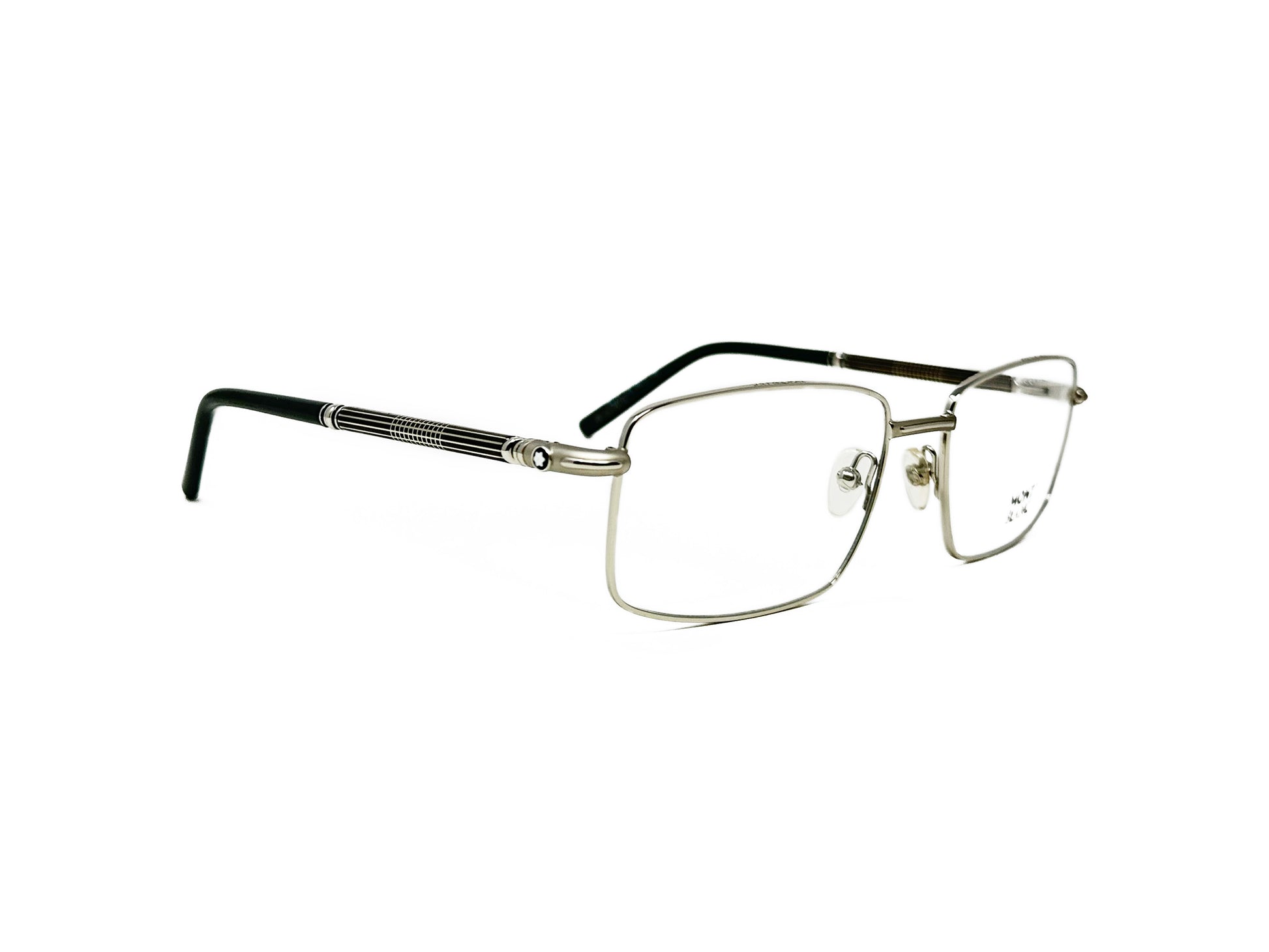 Mont Blanc rectangular metal optical frame. Model: MB531. Color: 016 silver. Side view. 