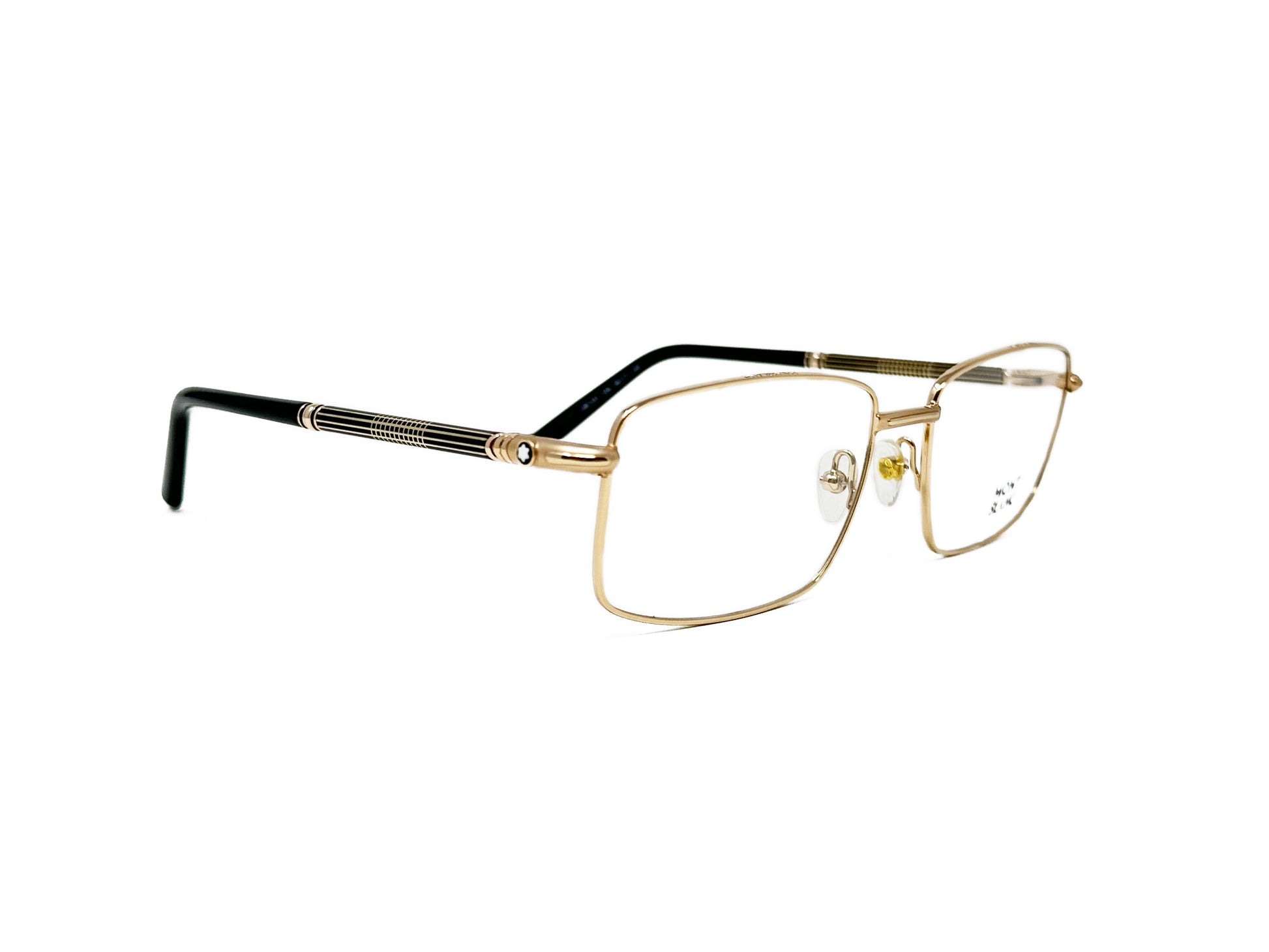 Mont Blanc rectangular metal optical frame. Model: MB531. Color: 028 gold. Side view.