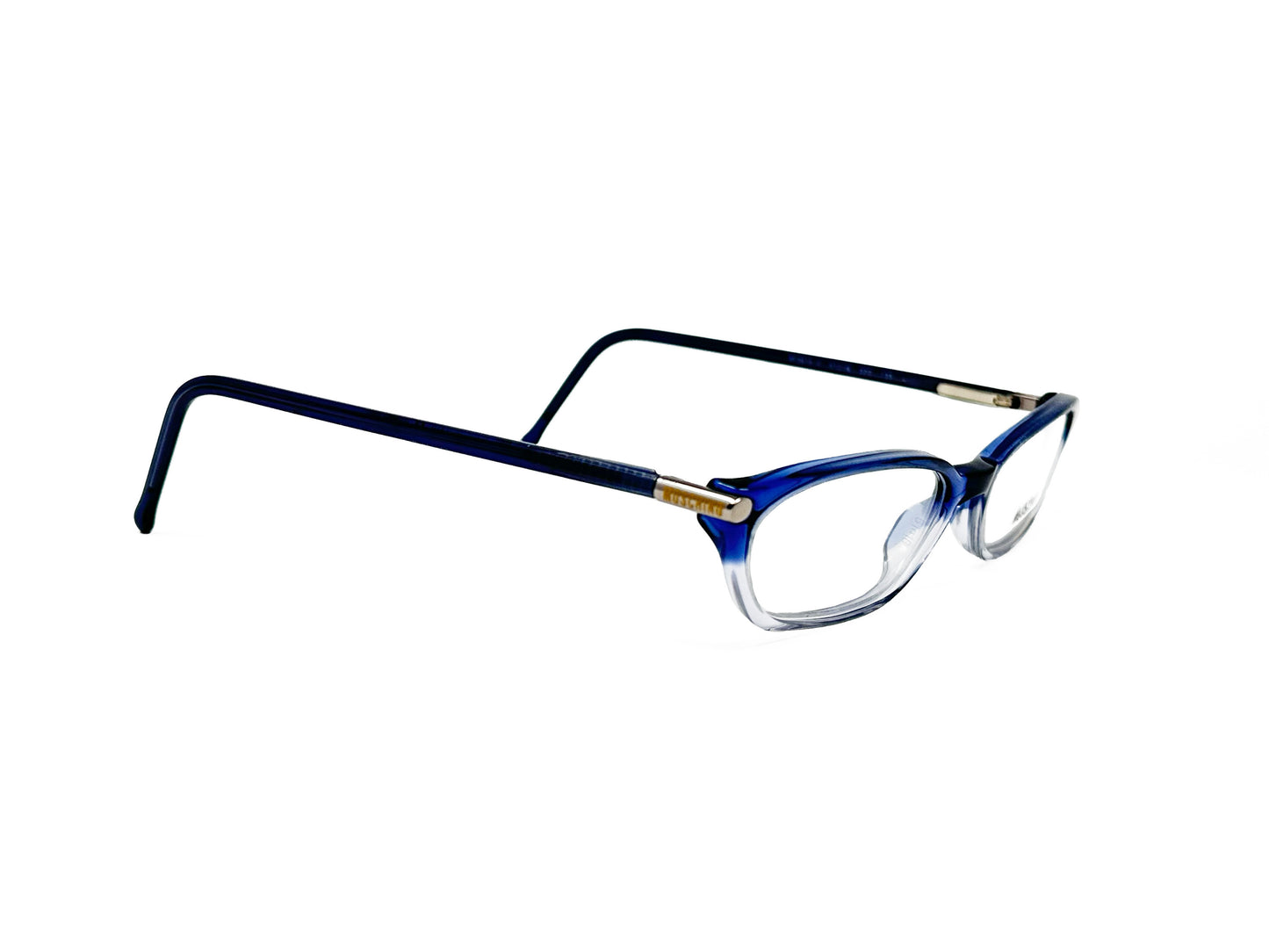 Moschino rectangular, cat-eye, acetate optical frame. Model: M3615. Color: 320 Blue to clear gradient. Side view. 