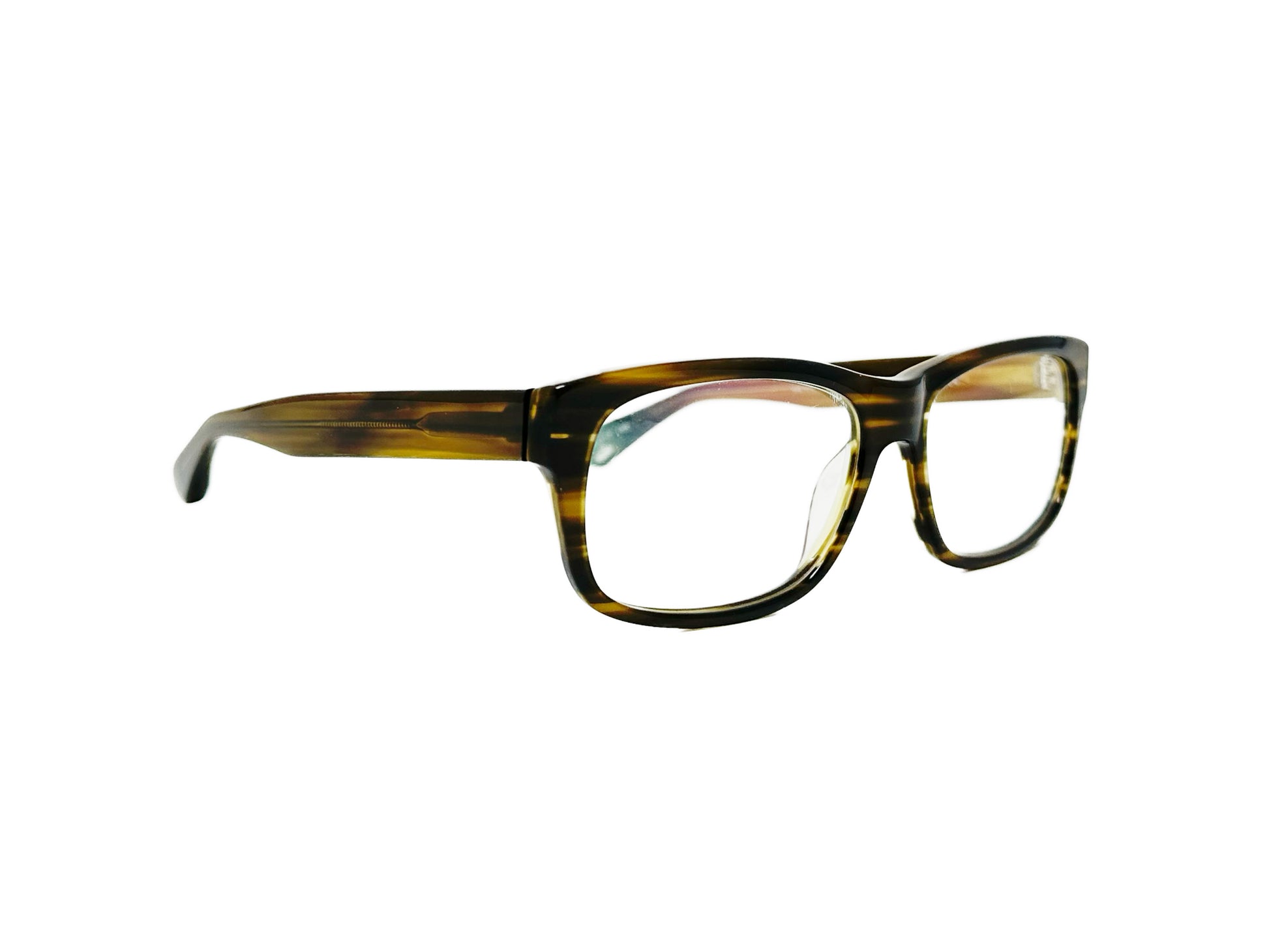 Move15 rectangular acetate optical frame. Model: Carsten. Color:04 brown stripes. Side view.