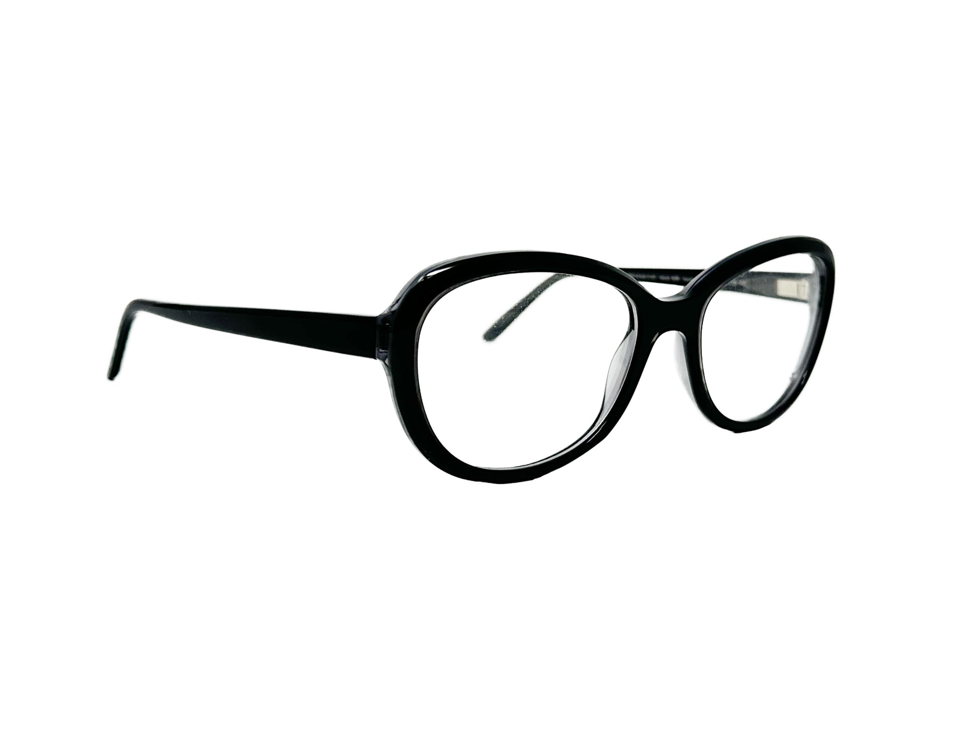 Munic Eyewear rounded, square, acetate optical frame. Model: Precious Cut. Color: 859 Tourmaline Grey. Side view.