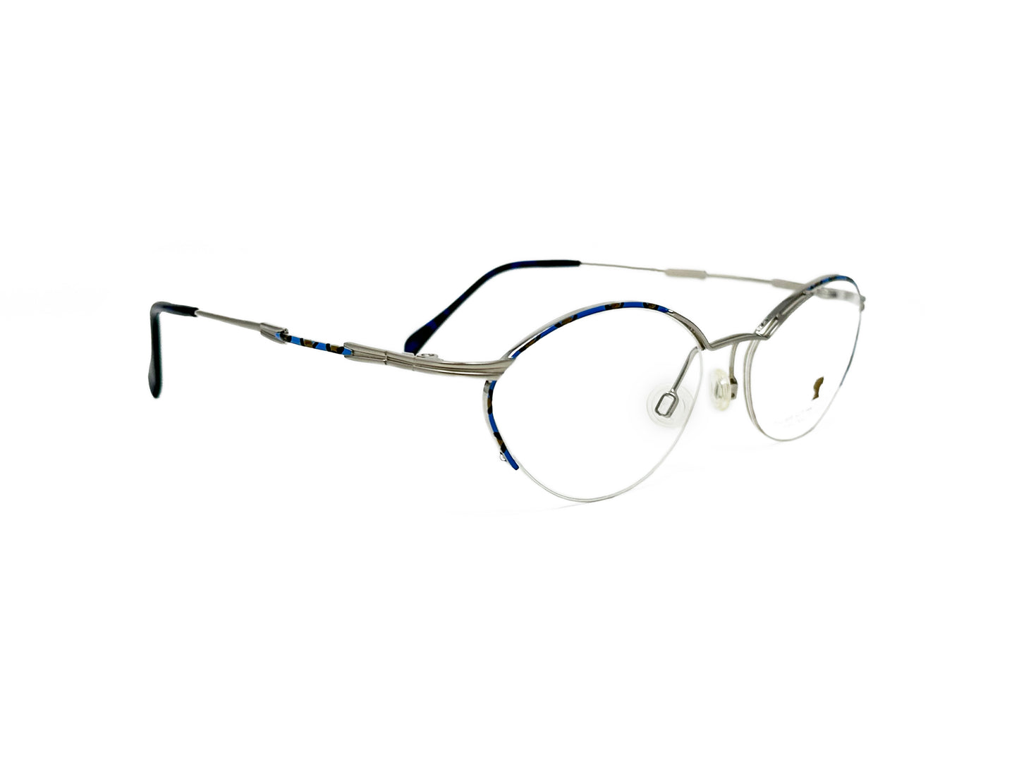 Neostyle angular- oval, half-rim, metal optical frame . Model: Office 523. Color: 467 Silver metal. Side view. 