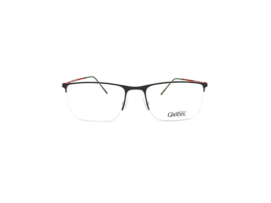 Oxibus large, rectangular, half-rim optical frame with red metal temples. Model: Loop 6. Color: L06C3 Red. Front view. 