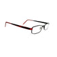 Oxibus rectangular, metal optical frame. Model: Trax01. Color: 01x, black with red temples. Side view. 