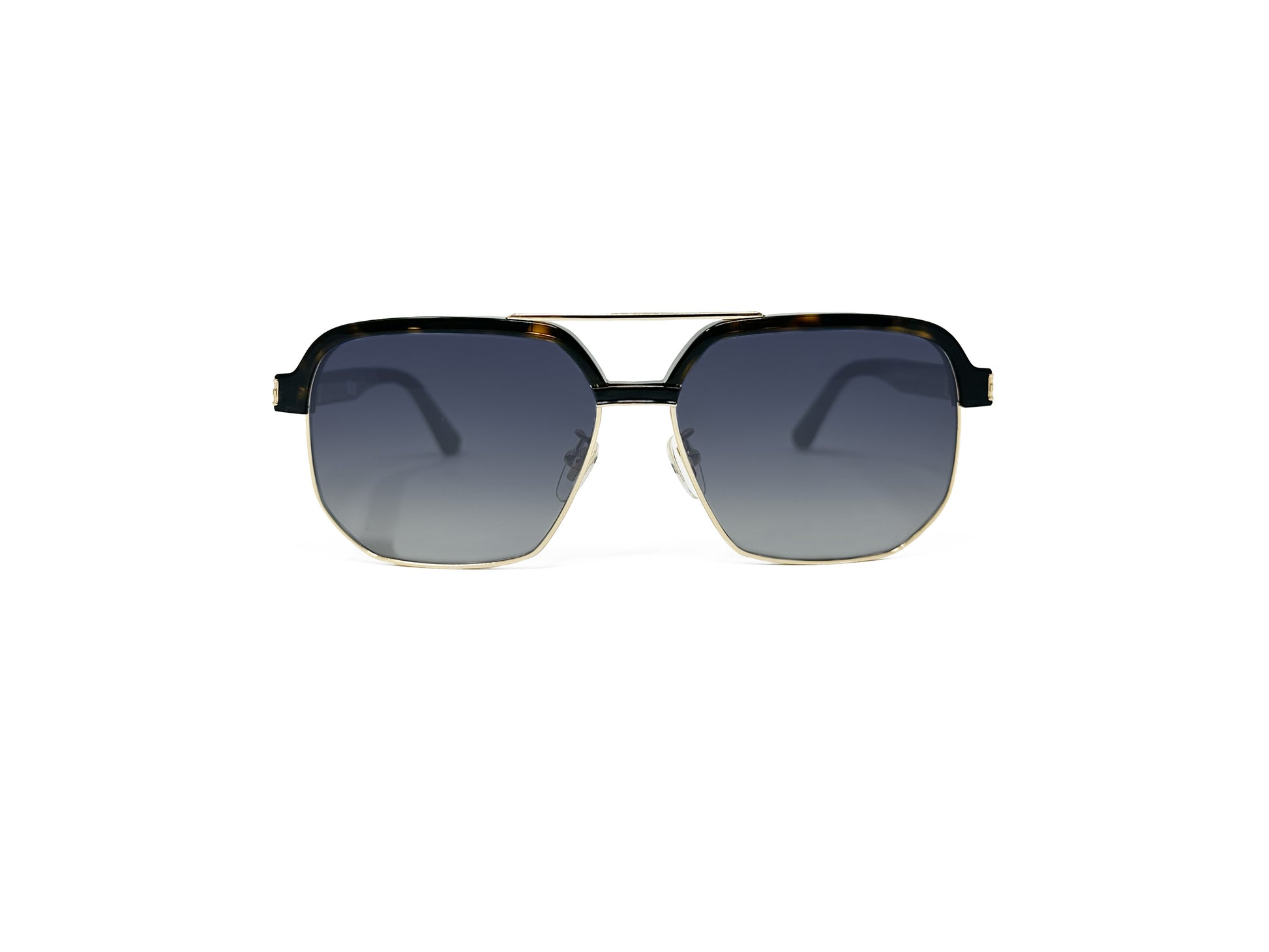 Police squared aviator style sunglass with bar across top. Model: SPLF11 Origins Hero 1. Color: 0301. Front view. 
