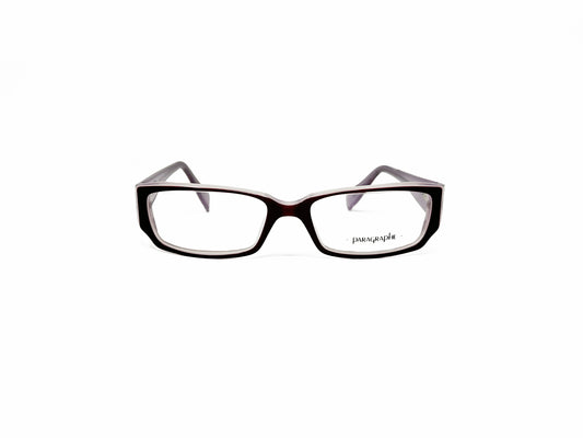 Paragraphe rectangular acetate optical frame. Model 4274. Color 2 Dark brown with white lining. Front view. 