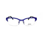 Petite rectangular, half-rim, metal optical frame with oval cut outs. Model:PM008. Color: 2570 Cobalt Blue . Front view.  