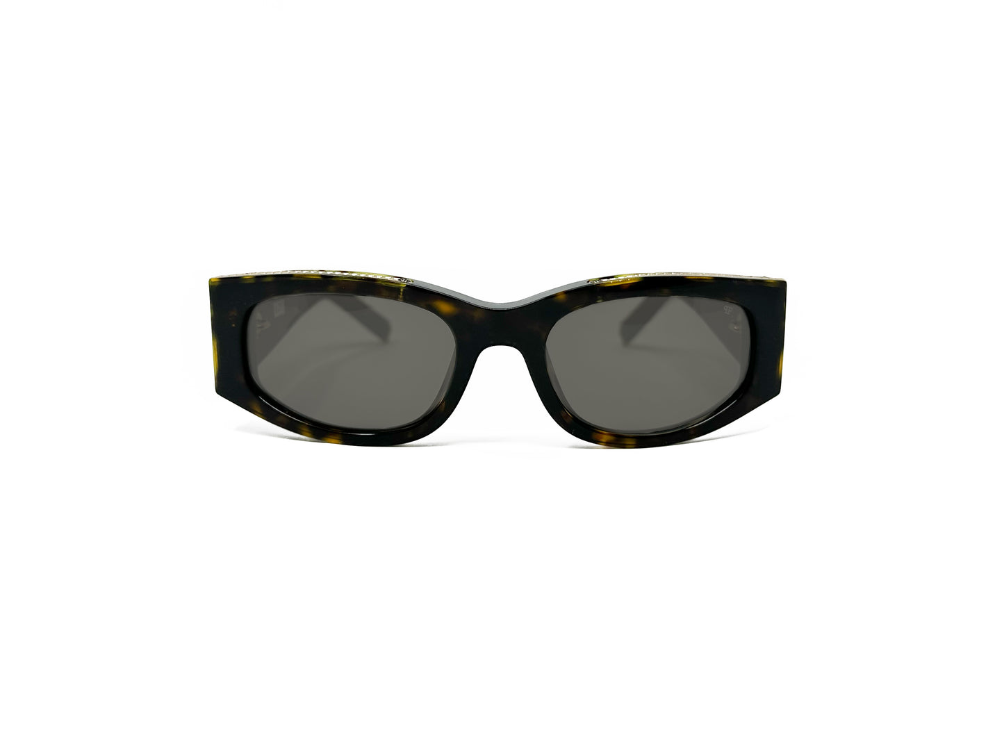 Philipp Plein curved, rectangular, acetate sunglass with an upswept lift and straight sides. Model: Nobile Rome. Color: 0722 Tortoise. Front view.