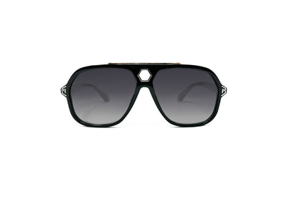 Philipp Plein large, acetate, squared-aviator style sunglass with octagonal cut-out above bridge. Model: Urban Vegas. Color: 0700 - Black. Front view.