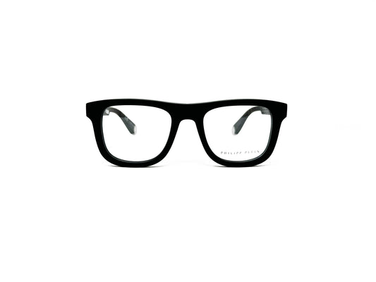 Philipp Plein square optical frame. Model: VPP023 Aura Spirit. Color: 0703 Black. Front view. 