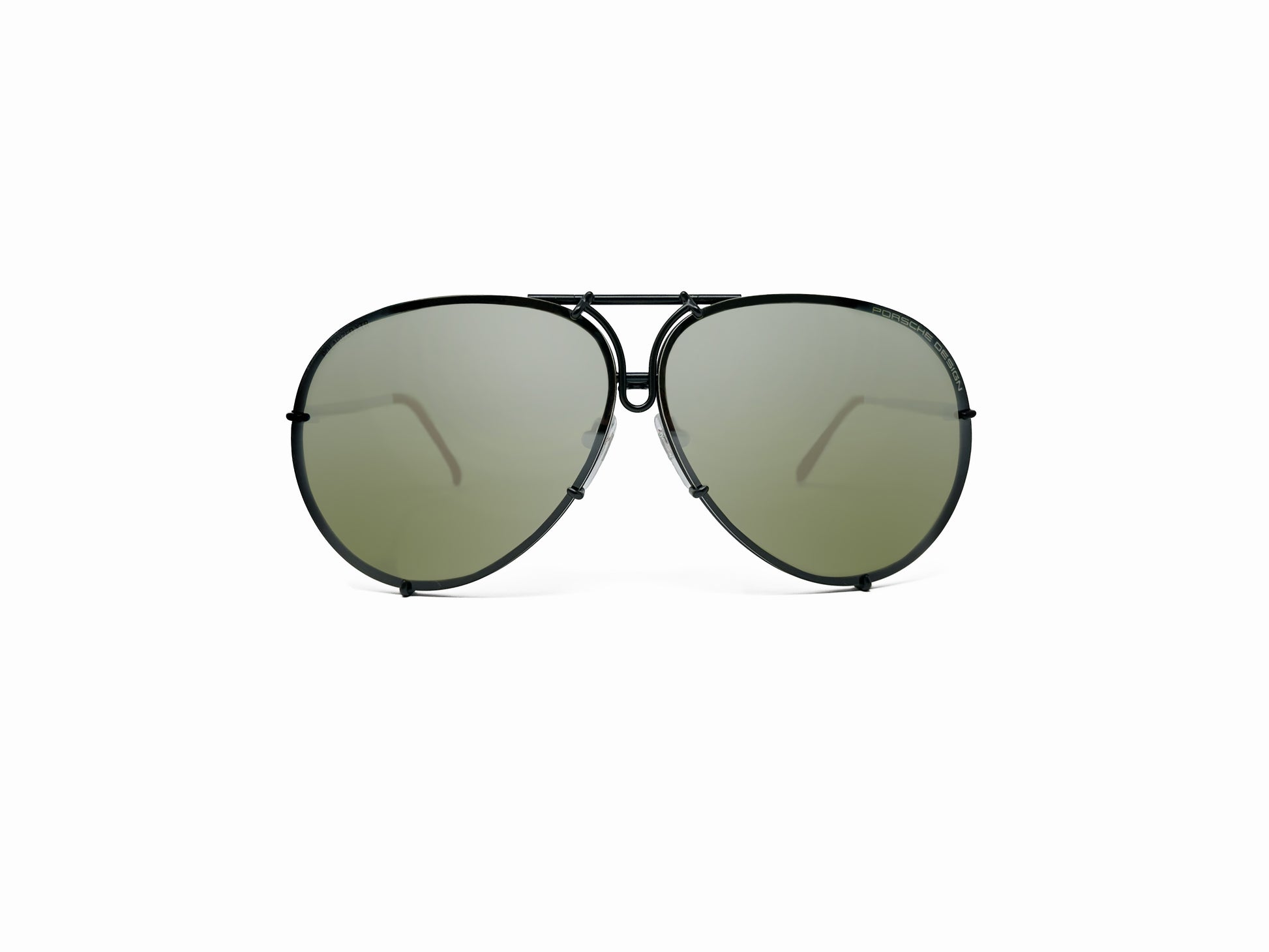 Porsche Design aviator style sunglass. Model: P8478. Color R - black with red temples. Front view. 