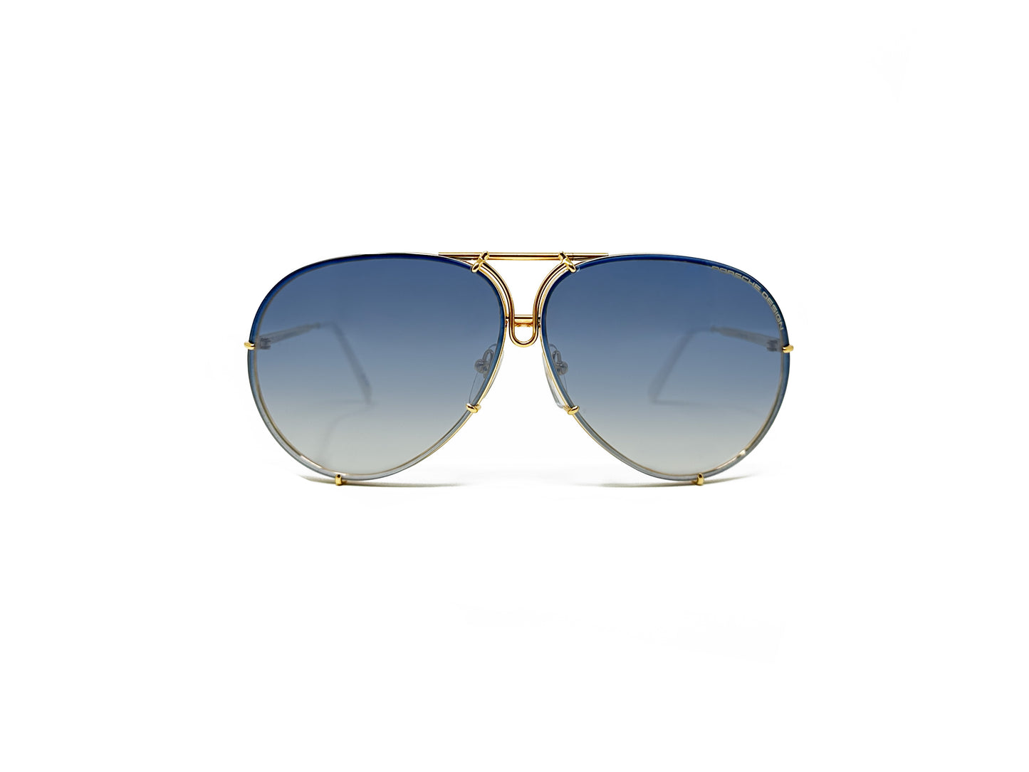 Porsche Design aviator style sunglass. Model: P8478. Color W - Gold with White temples and blue gradient lens. Front view.