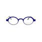 Roger oval, metal optical frame. Model: Dee. Color: 6 - Blue with cream insides. Front view. 