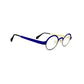 Roger oval, metal optical frame. Model: Dee. Color: 6 - Blue with cream insides. Front view.