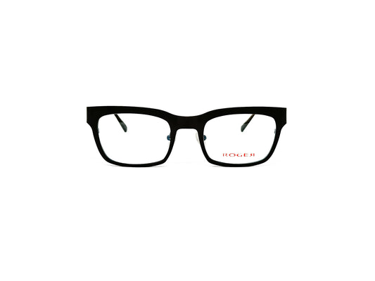 Roger metal, squared optical frame. Model: Jacob. Color: 1 Black. Front view. 