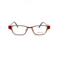 Roger rectangular, metal optical frame. Model: Mel. Color: 3 - Red and white. Front view.